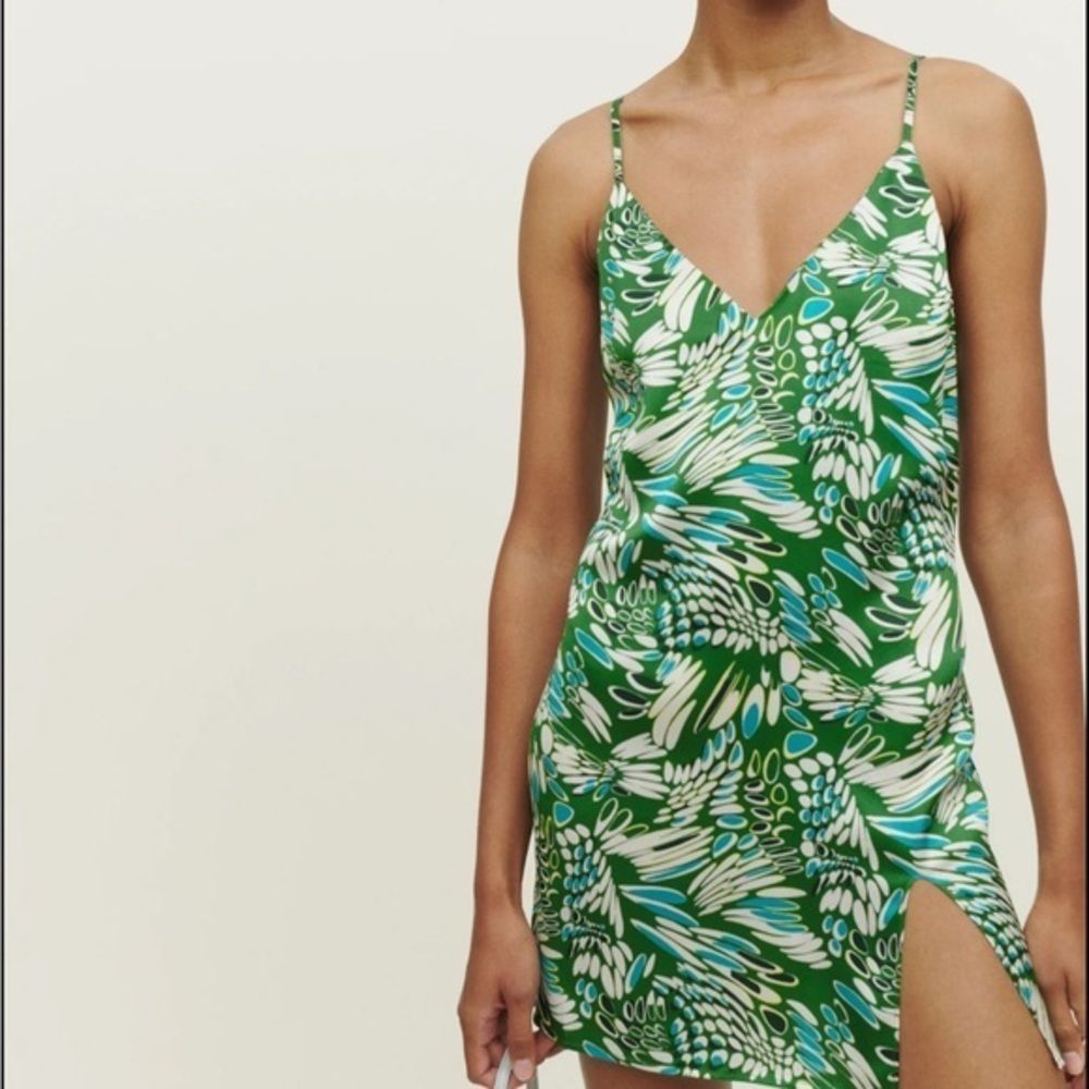 Reformation Ballard Green Silk Mini Dress, Size Xl